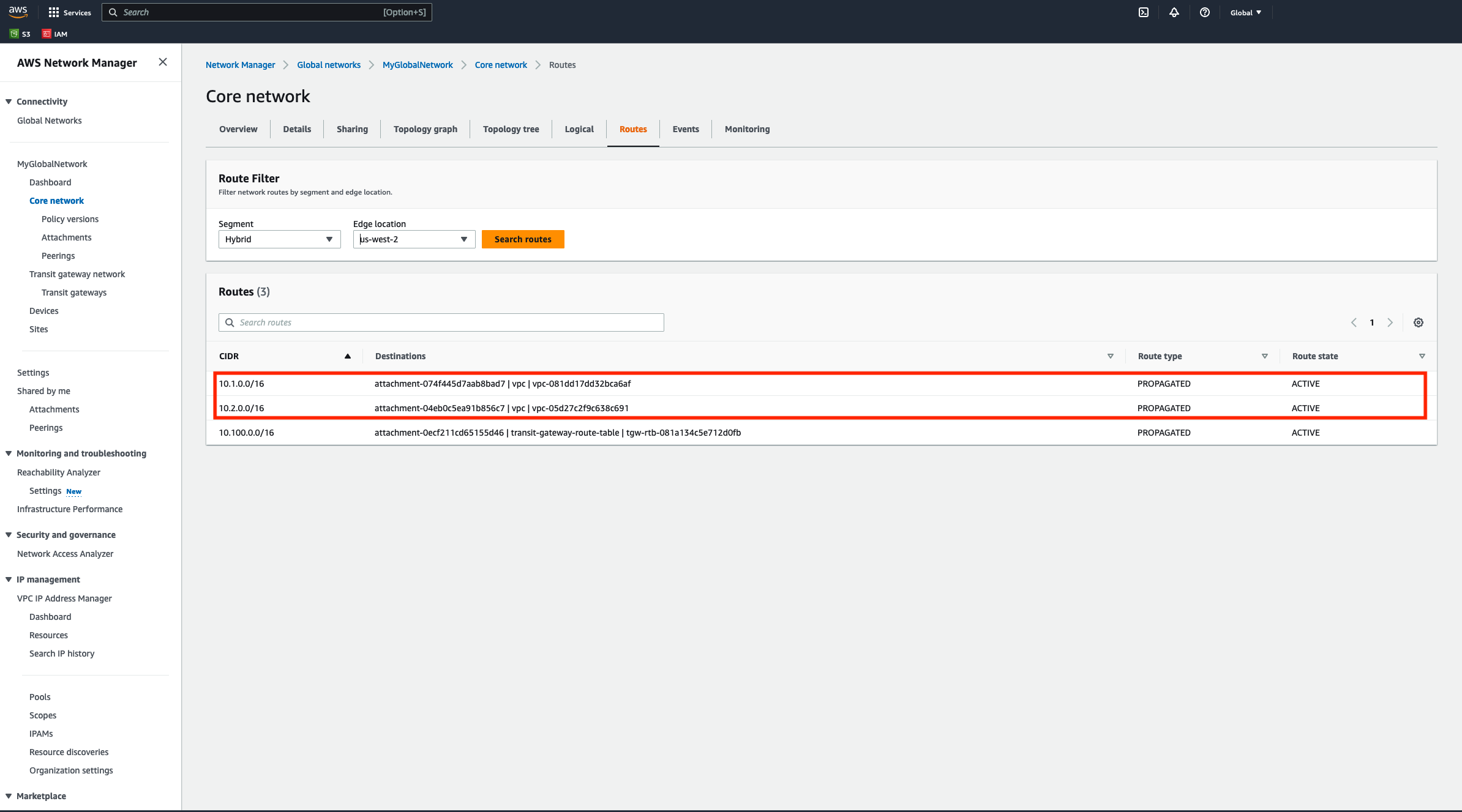Figure 17 – Verify end-to-end connectivity by checking Cloud WAN.