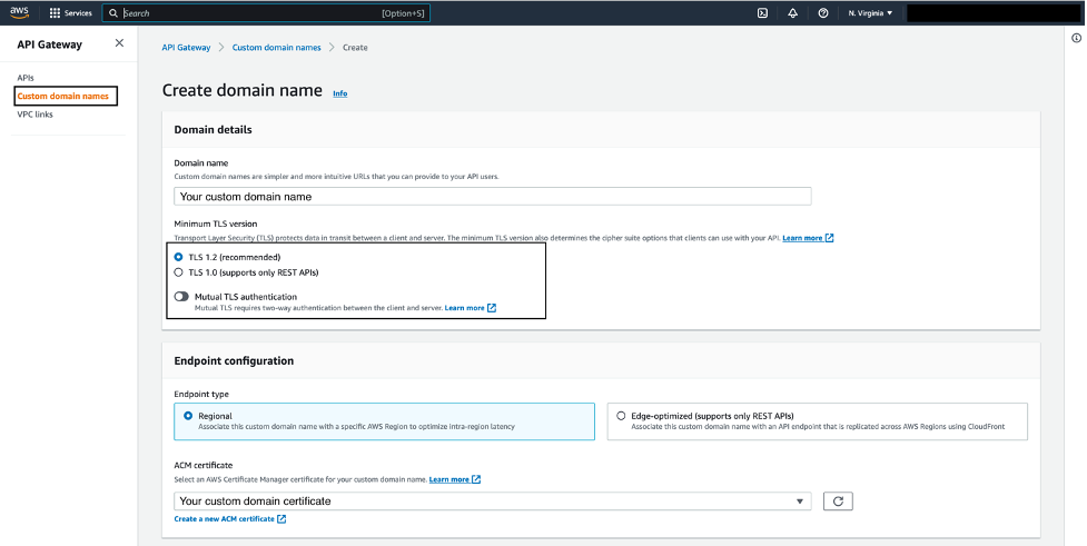 Create custom domain name for API Gateway using AWS Console.