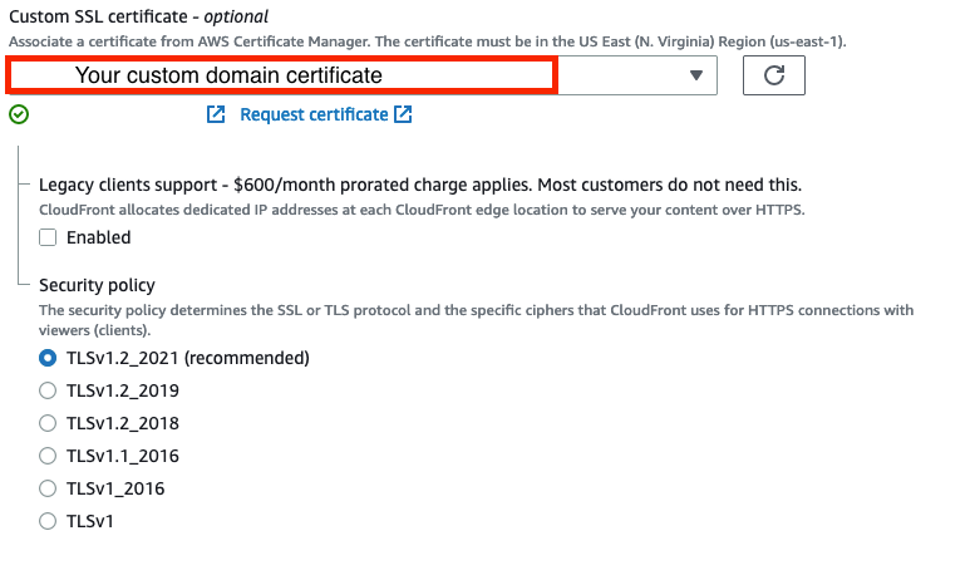 Selecting Security Policy to be used between CloudFront and clients
