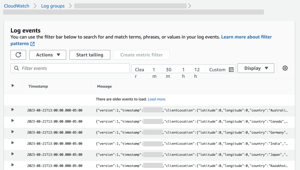 Internet Monitor's impact on application performance: CloudWatch Logs example