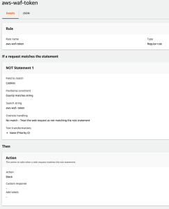 AWS WAF rule set to inspect aws-waf-token cookie and take an action