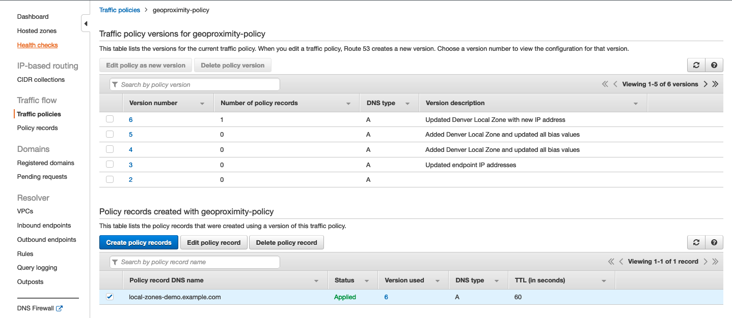 Amazon Route53 Traffic Flow policy version configuration