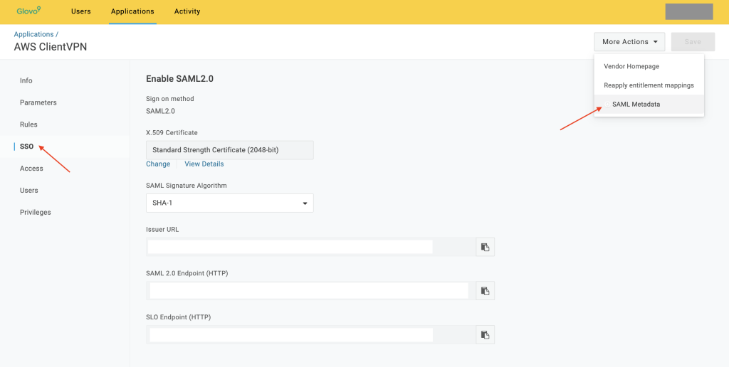 Figure 5: AWS Client VPN app configuration in OneLogin