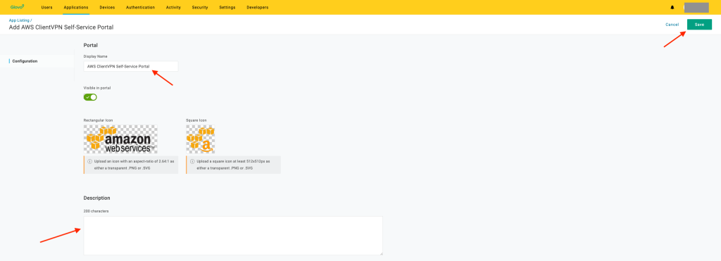 Figure 8: New AWS Client VPN Self-Service local configuration in OneLogin