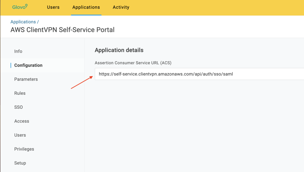 Figure 9: AWS Client VPN Self-Service endpoint configuration