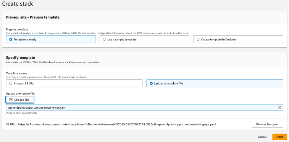 Create a CloudFormation template for an existing VPC