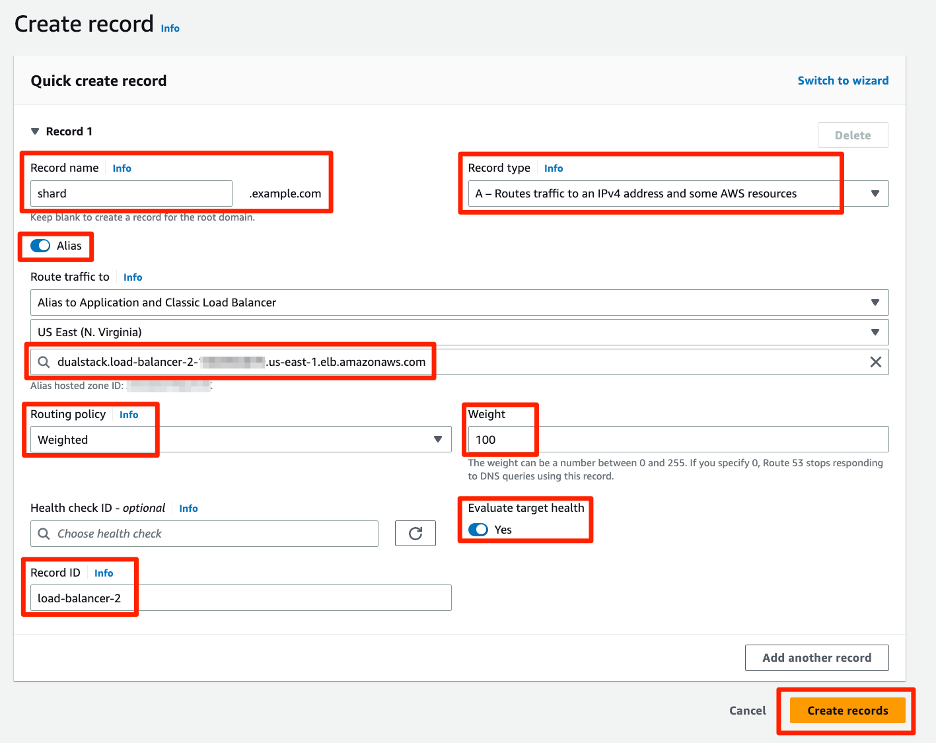 Figure 6: Route 53 Console Create record step for ALB2