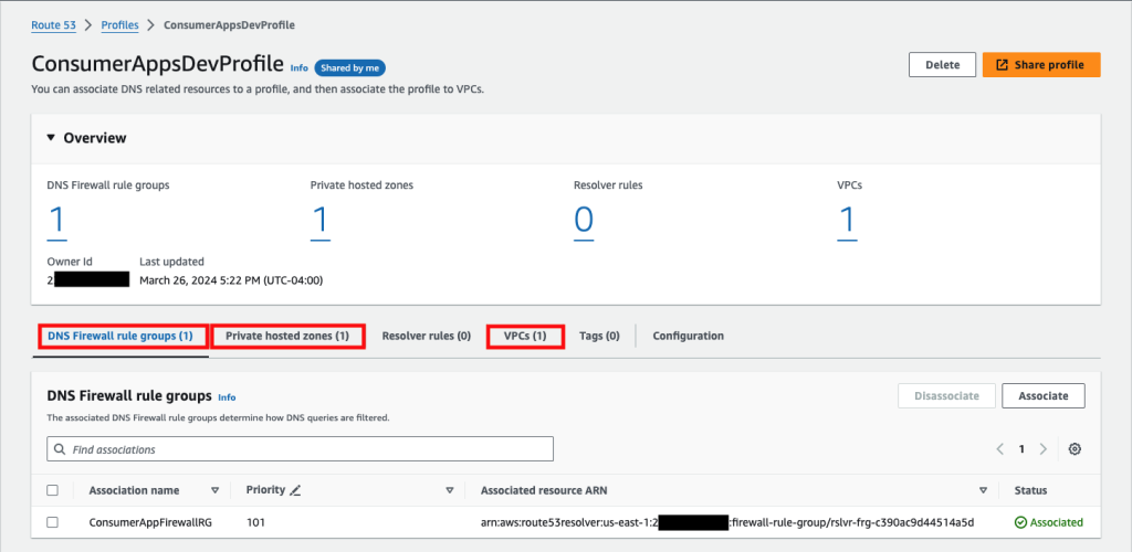 Figure 22: Centralized view of Route 53 Profiles configurations