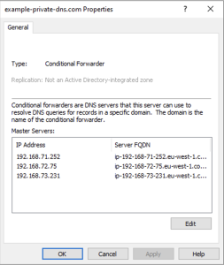 Figure 12: On-premises DNS resolver conditional forwarder to forward DNS queries to inbound Resolver endpoint IP addresses