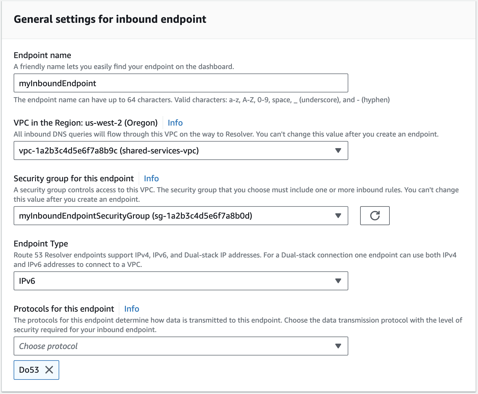 This screenshot depicts the general configuration settings for the new inbound endpoint