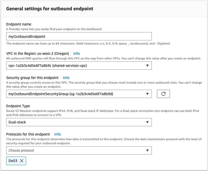 This screenshot depicts the general configuration settings for the new outbound Endpoint