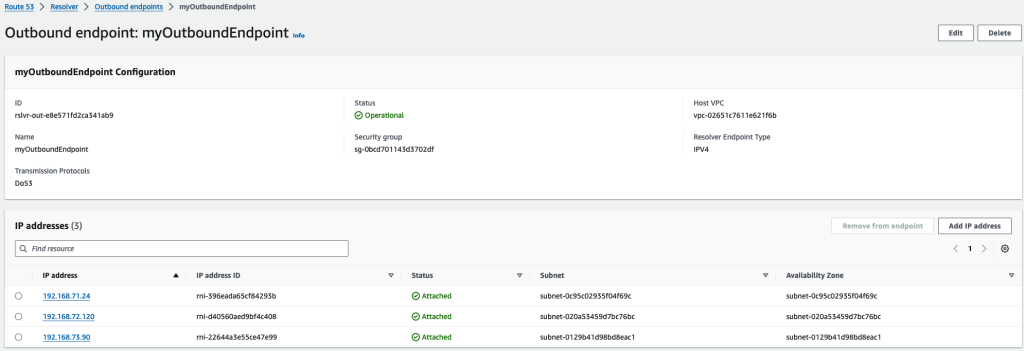 Figure 3: Outbound endpoints with three elastic network interfaces across three Availability Zones for resiliency