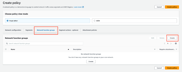 Figure 11- Create Policy - Network Functions Group