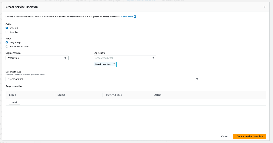 Figure 15 - Create Service insertion