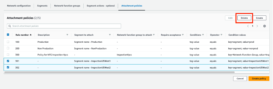 Figure 20- Delete Attachment policies