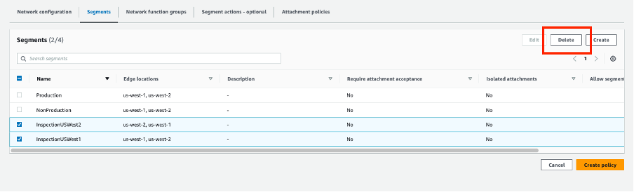Figure 21- Delete Regional Inspection Segments