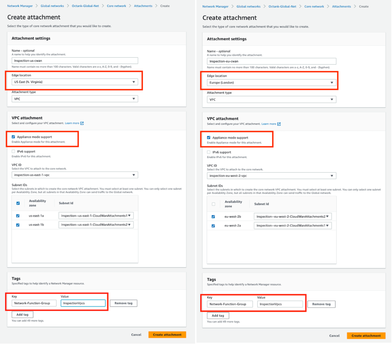 Figure 6- Configure Inspection VPC attachment to the Network Function Group-merged
