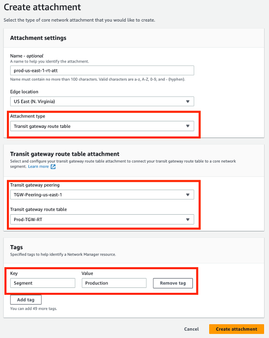 Figure 4- Configuring Transit Gateway Route Table Attachments