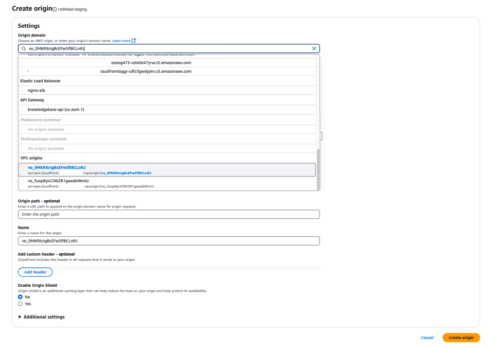 Create a staging distribution with VPC Origins