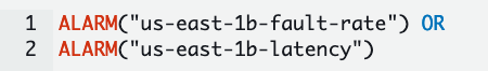 A CloudWatch composite alarm looking at either fault rate impact or latency impact.