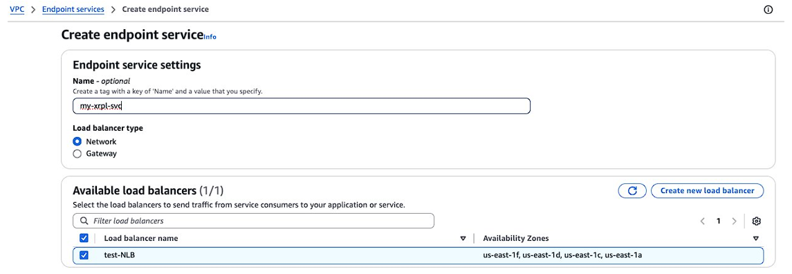 Create a PrivateLink service by selecting the NLB