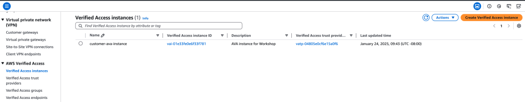 Figure 5: AWS Verified Access instance for providing connectivity to the databases