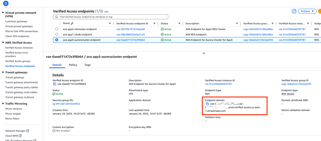 Figure 13: Aurora DB Cluster Endpoint for App3 database