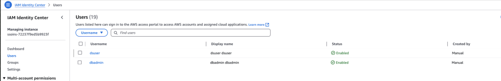 Figure 3: Identity Center User groups for Data Science Team and Database Admin Team