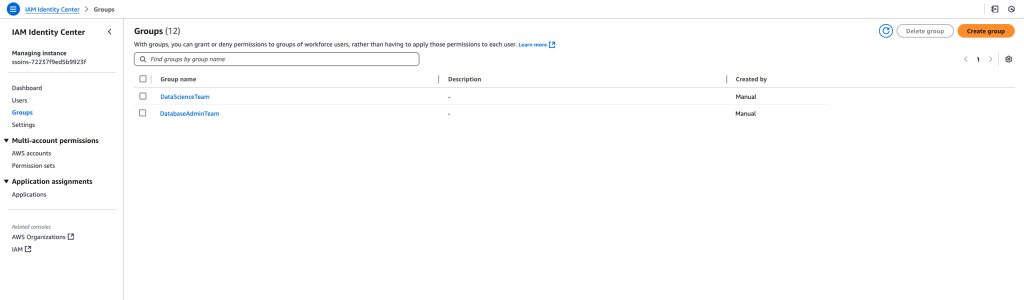Figure 4: Identity Center Users from Data Science Team and Database Admin Team