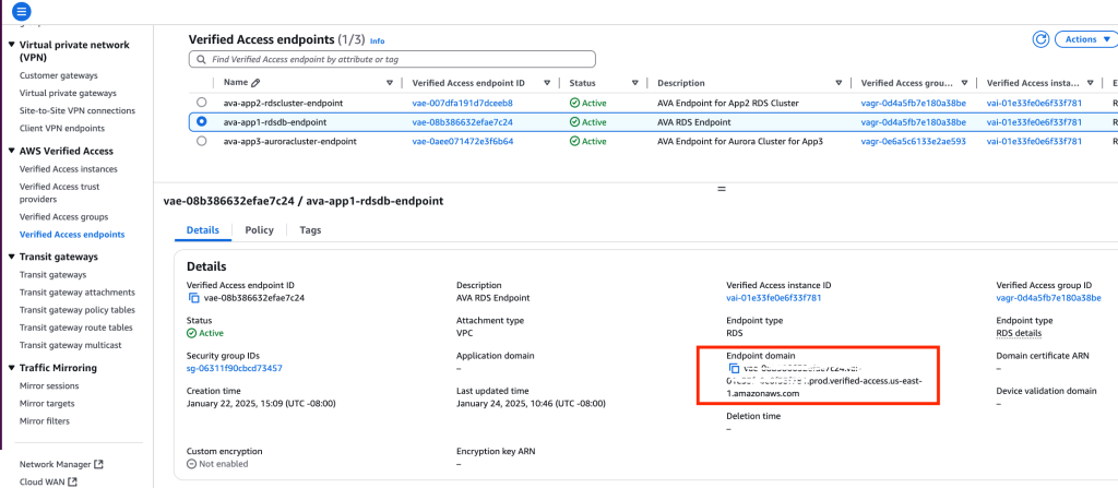 Figure 11: RDS DB Endpoint for App2 database