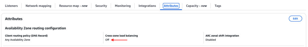 Figure 2: Cross-zone load balancer settings