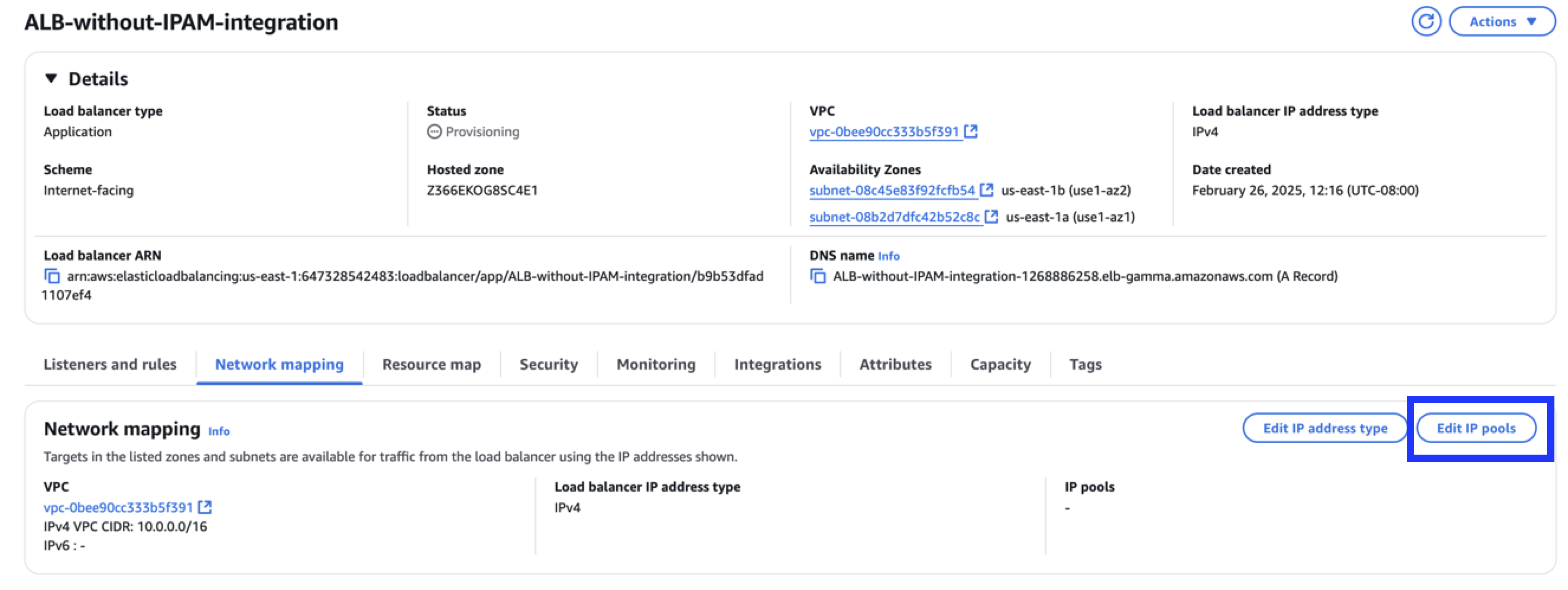 Figure 7: Choose ‘Edit IP Pools’ to migrate an existing ALB to use IPAM provided addresses