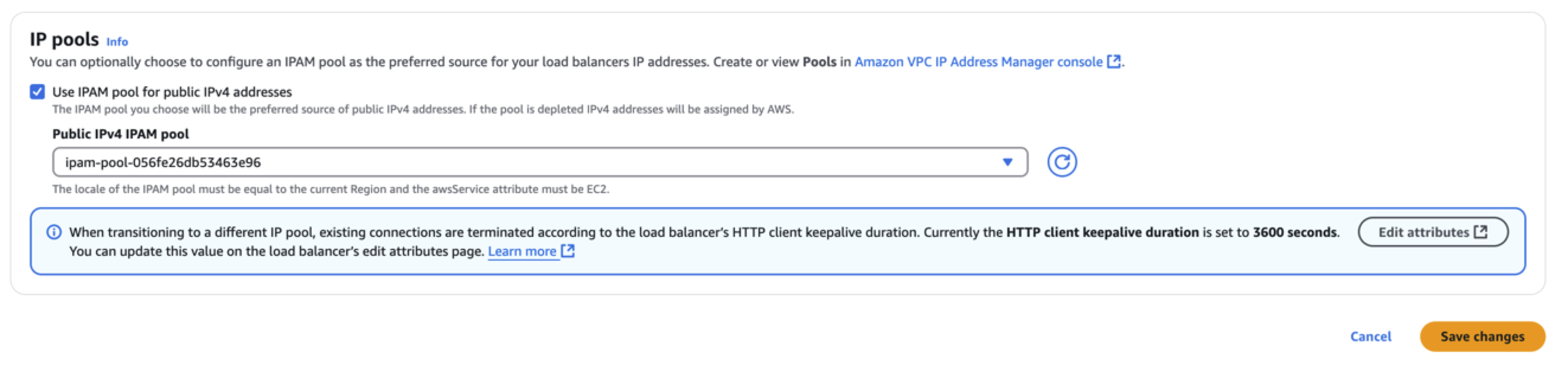 Figure 8: Select the IPAM Pool for ALB’s public IP addresses