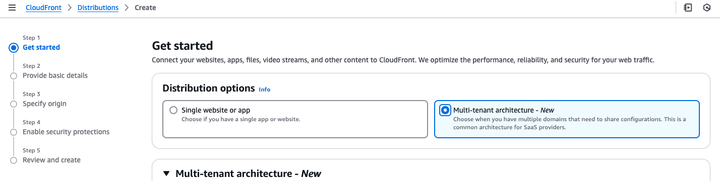 CloudFront SaaS Manager Console - Distribution options