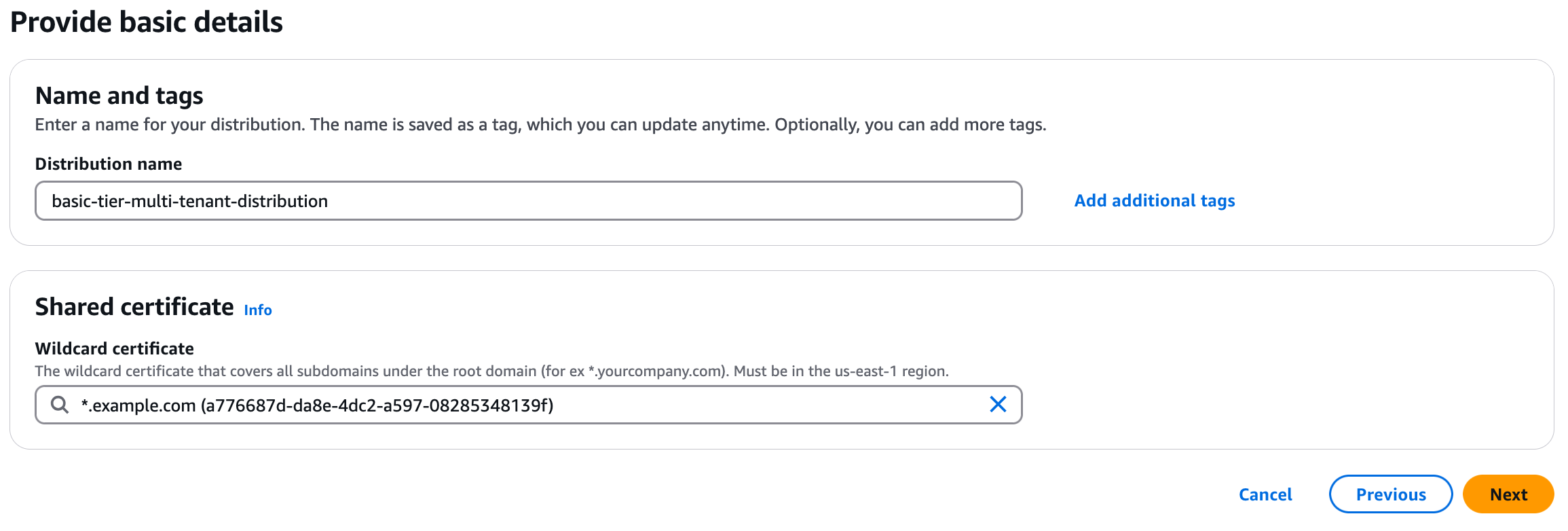 CloudFront SaaS Manager - Provide Basic Details