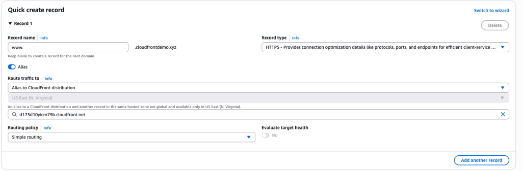 Route 53 alias record of type HTTPS