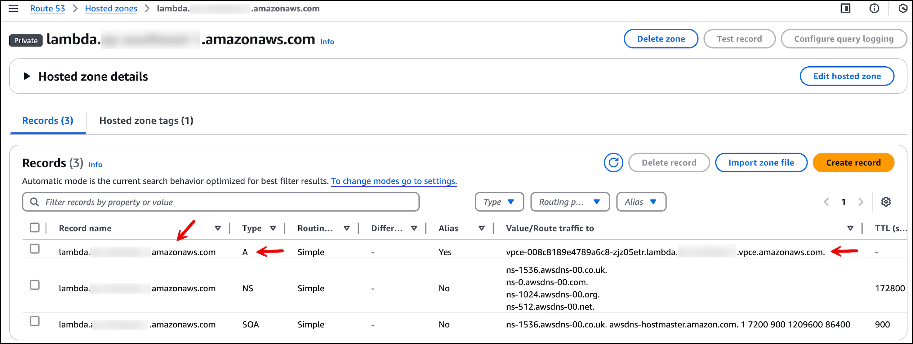 Self-managed PHZ as shown in the AWS management console