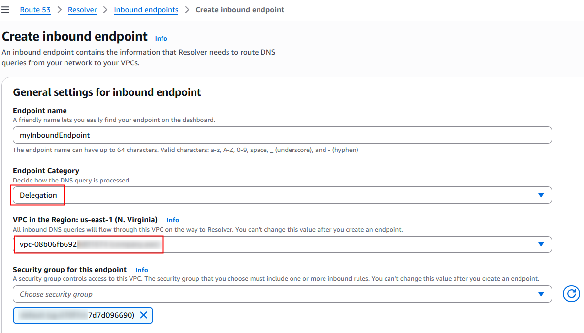 Figure 3: Create inbound delegation endpoint