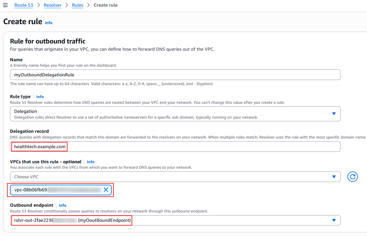Figure 7: Create outbound delegation rule