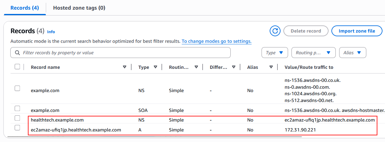 Figure 8: Private hosted zone configuration for outbound delegation
