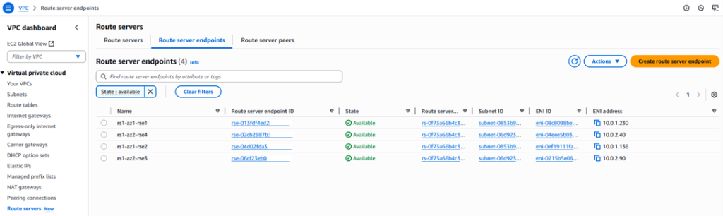 Figure 2. VPC Route Server endpoints