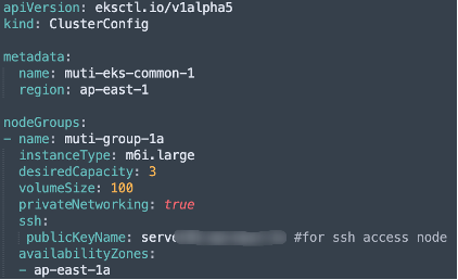 An example for the YAML file definition of creating a NodeGroup
