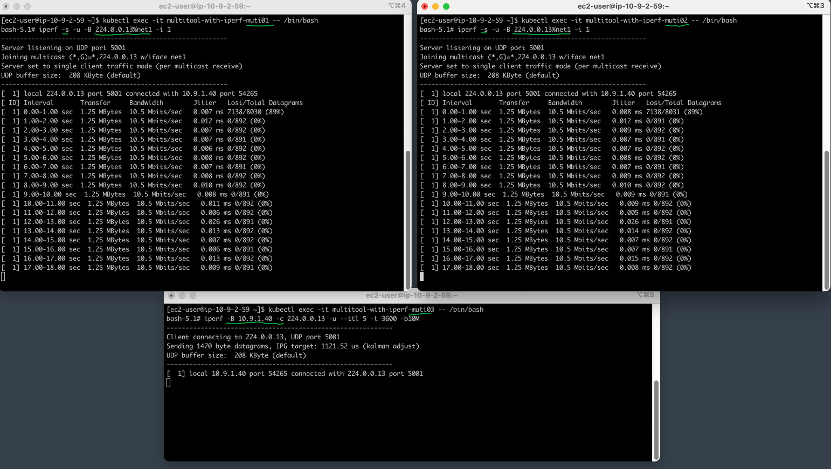 pod1 and pod2 successfully receive the multicast packets
