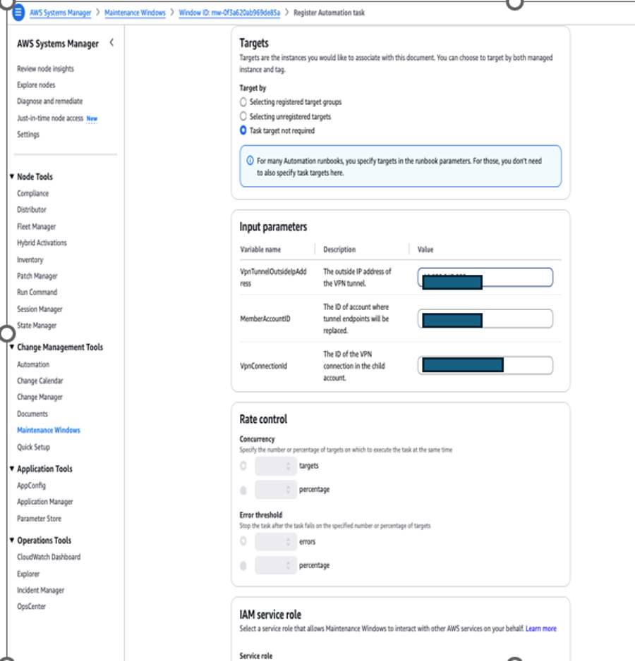 Figure 17: Systems Manager task Parameters