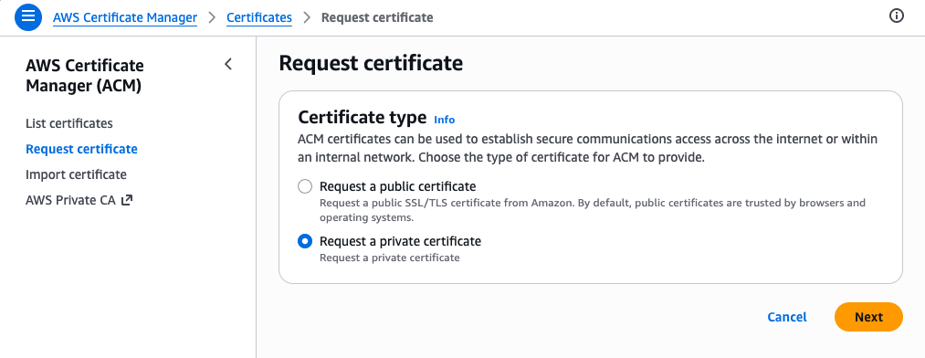 Requesting a certificate in AWS Certificate Manager