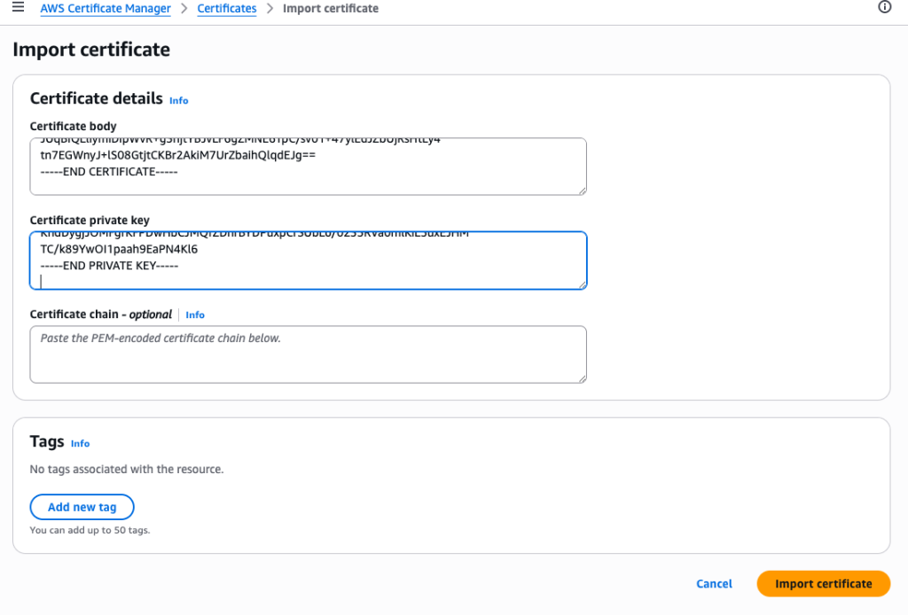 Import a client certificate into AWS Certificate Manager&nbsp;