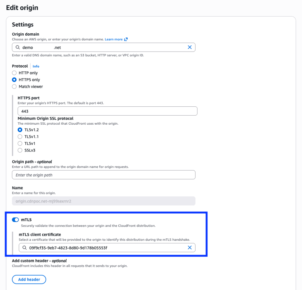 Configuring origin mTLS in Amazon CloudFront