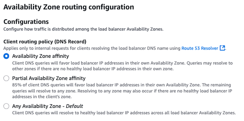 Figure 4: Setting AZ affinity for NLB