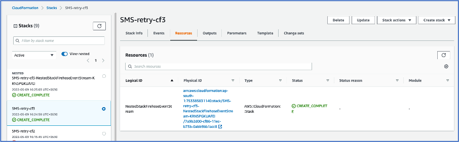 SMS retry parent stack
