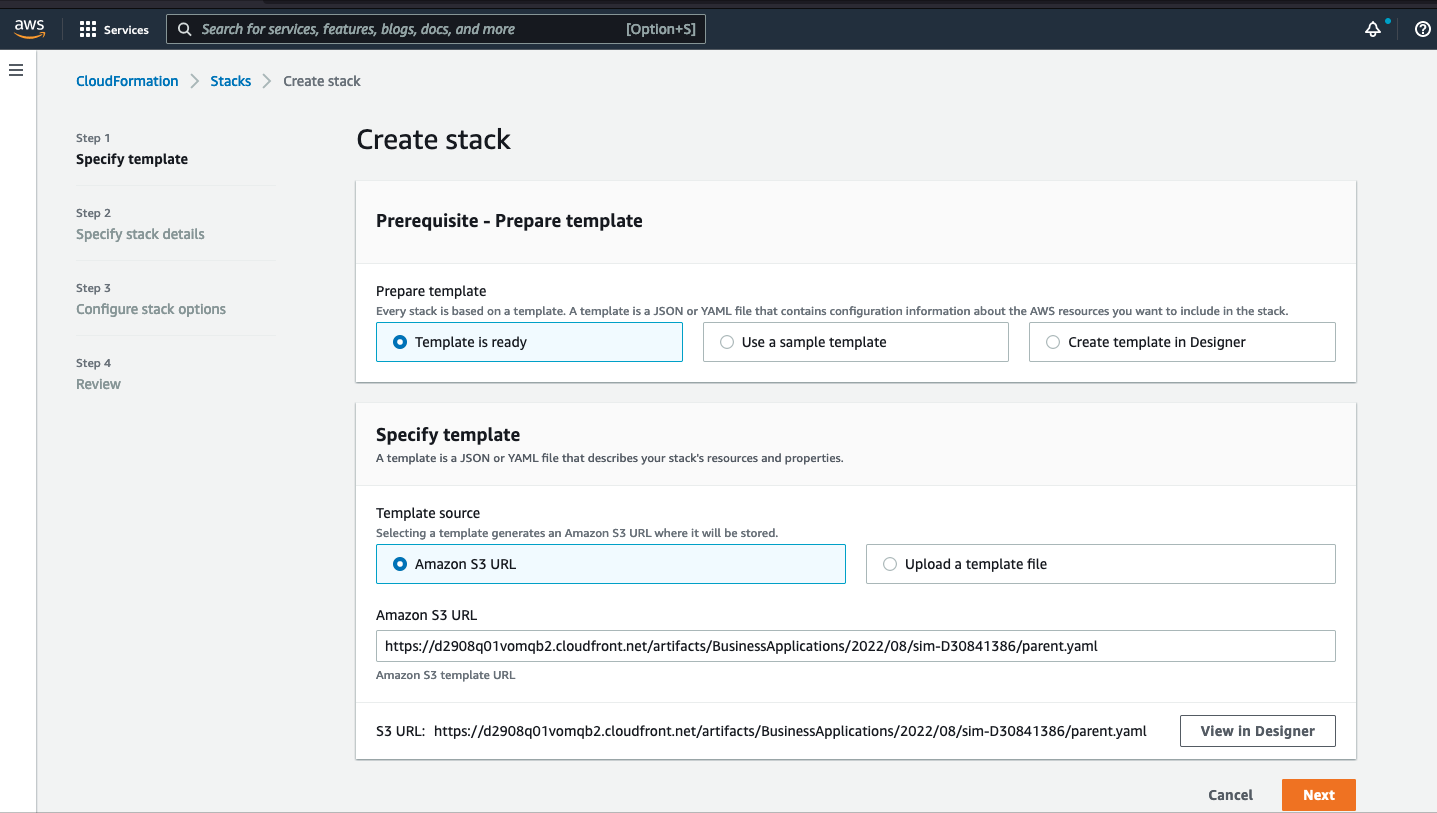 AWS console creating a Pinpoint template